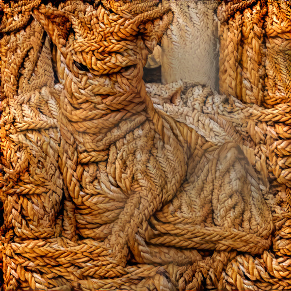 hairless cat retextured in braided rope