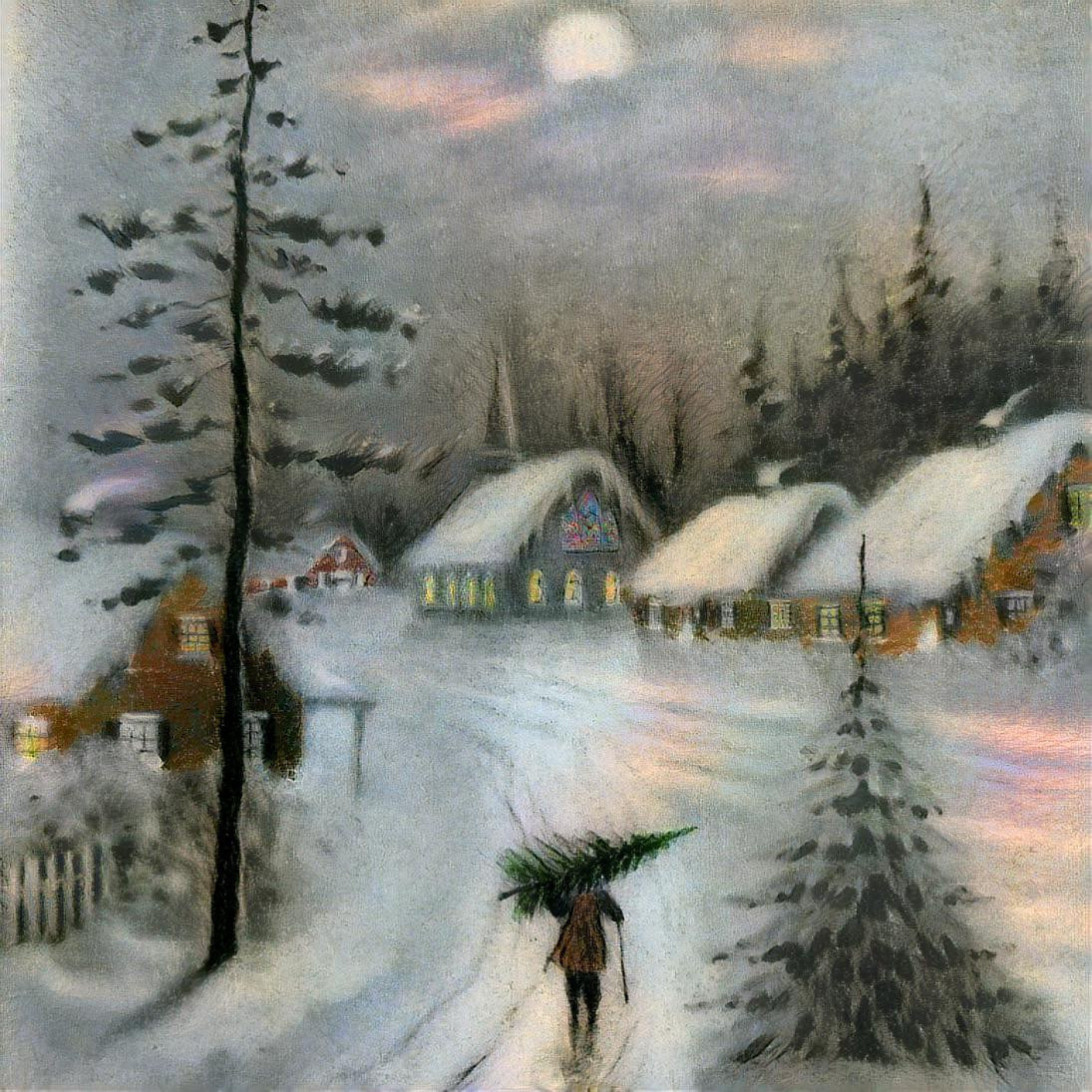 A peaceful simplicity in soft focus - One vintage card lightly touched up and one Anton Mauve winter landscape.