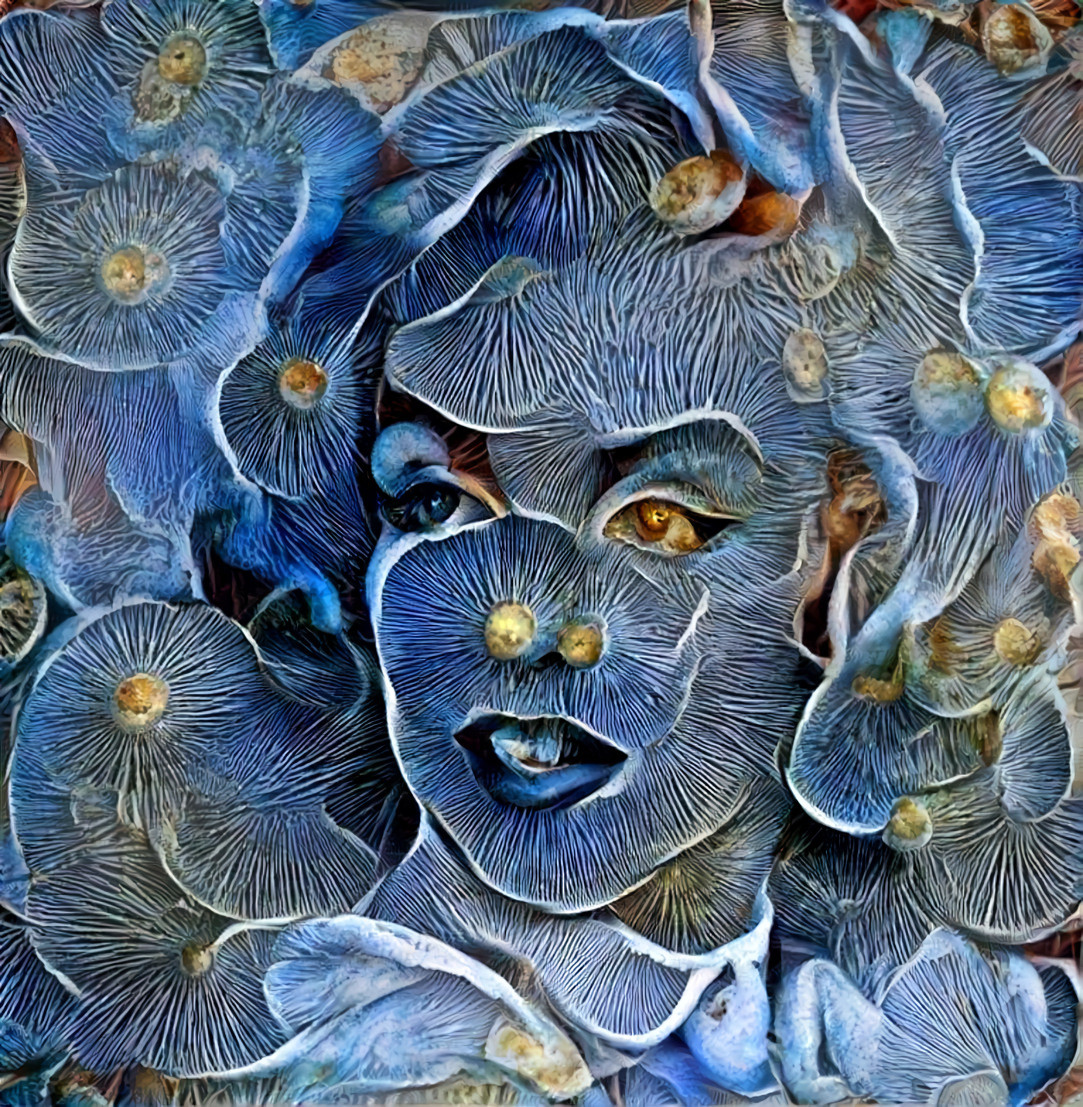marilyn monroe, blue-grey mushroom retexture