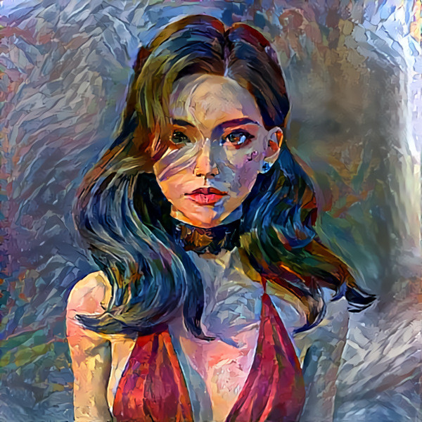 Lady in Red with Wavy Hair