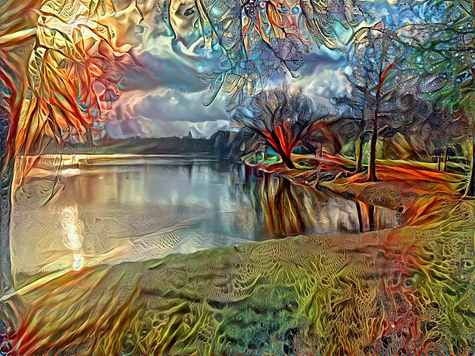 Glass edge lake with fractal lawn
