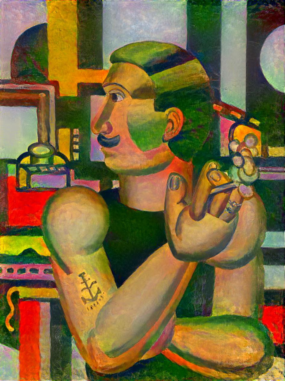 Expressive Mechanic-(Repainted:The Mechanic by Fernand Leger,1920,Tubism,http://www.visual-arts-cork.com/paintings-analysis/mechanic.htm)(See also https://www.wikiart.org/en/fernand-leger/the-mechanic-1920 )