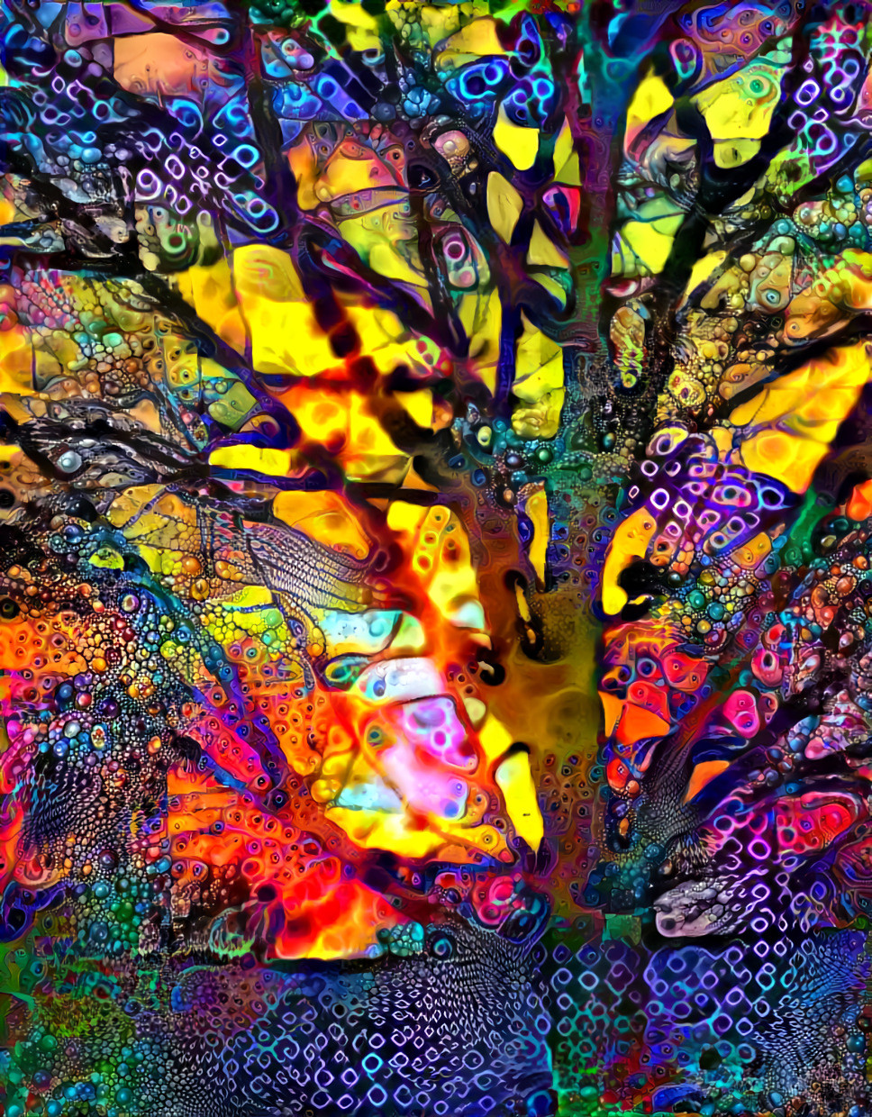 Colorful sunrise tree