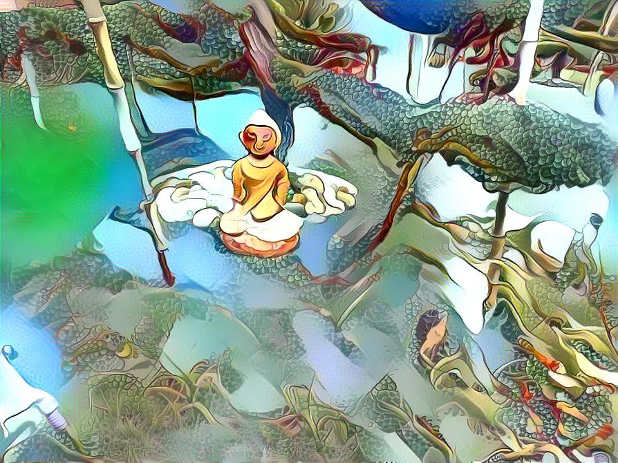Buddha in cloud tree swirl