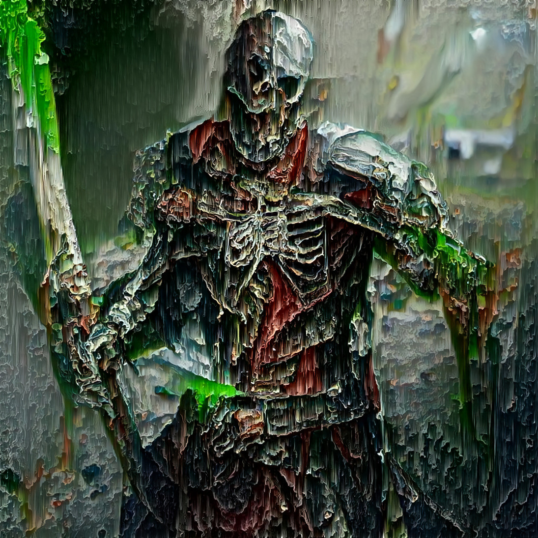 VQGAN-generated skeletal warrior