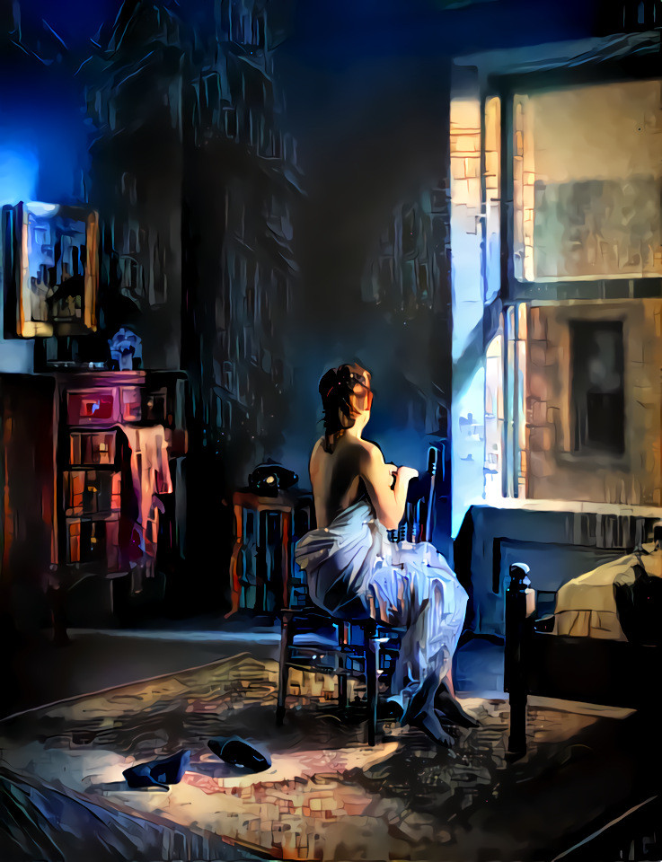 Orig. painting by Richard Tuschman  Green Bedroom Morning , 2013, from series Hopper Meditations