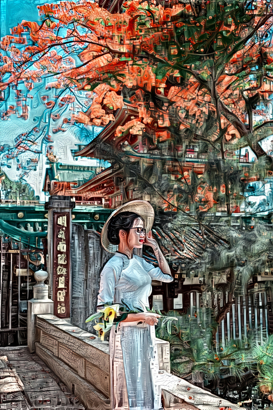 Young Lady on bridge, Japan. 