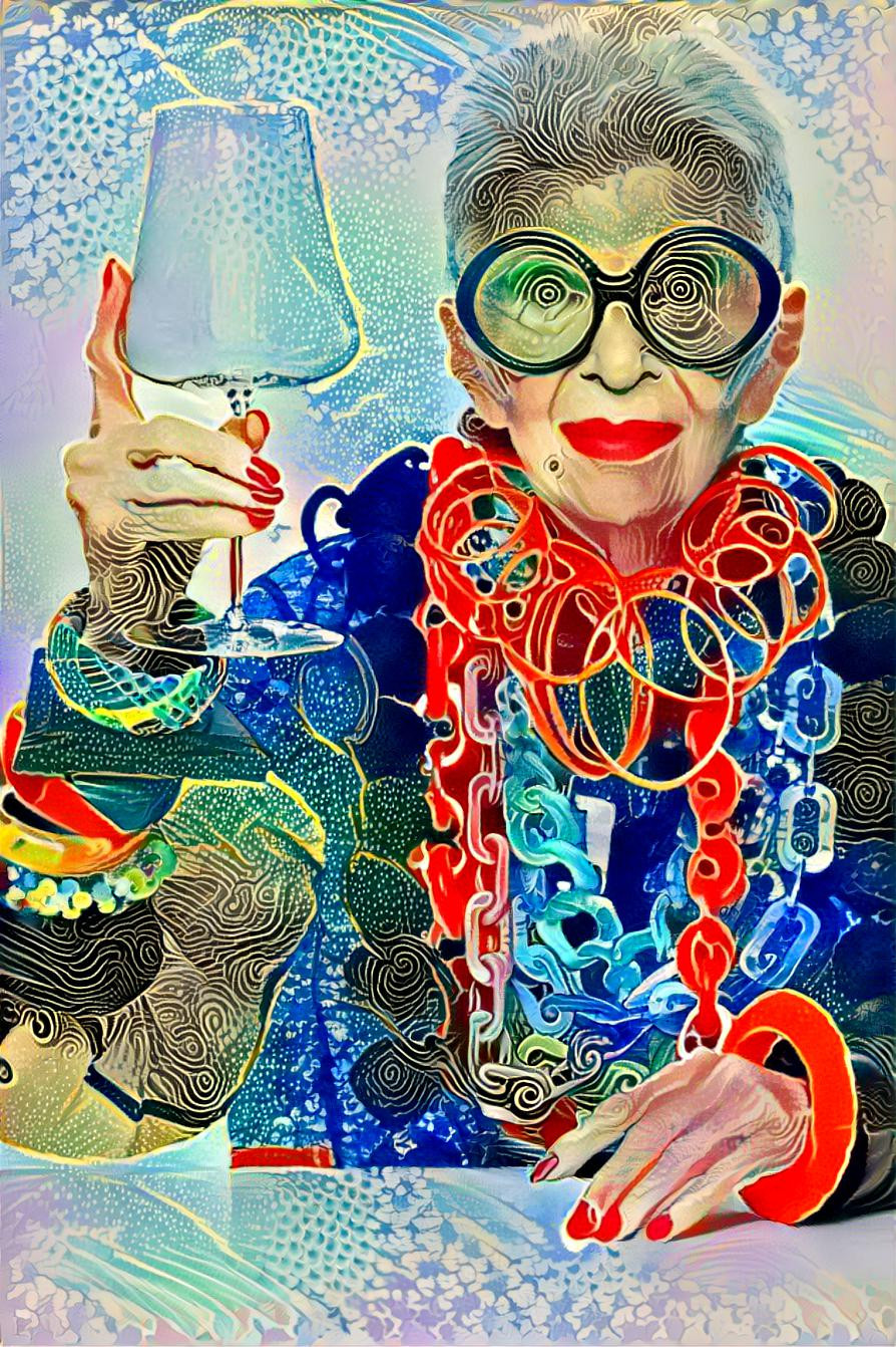 Even more Ab Fab, Iris Apfel.   Couldn’t decide which version to use.