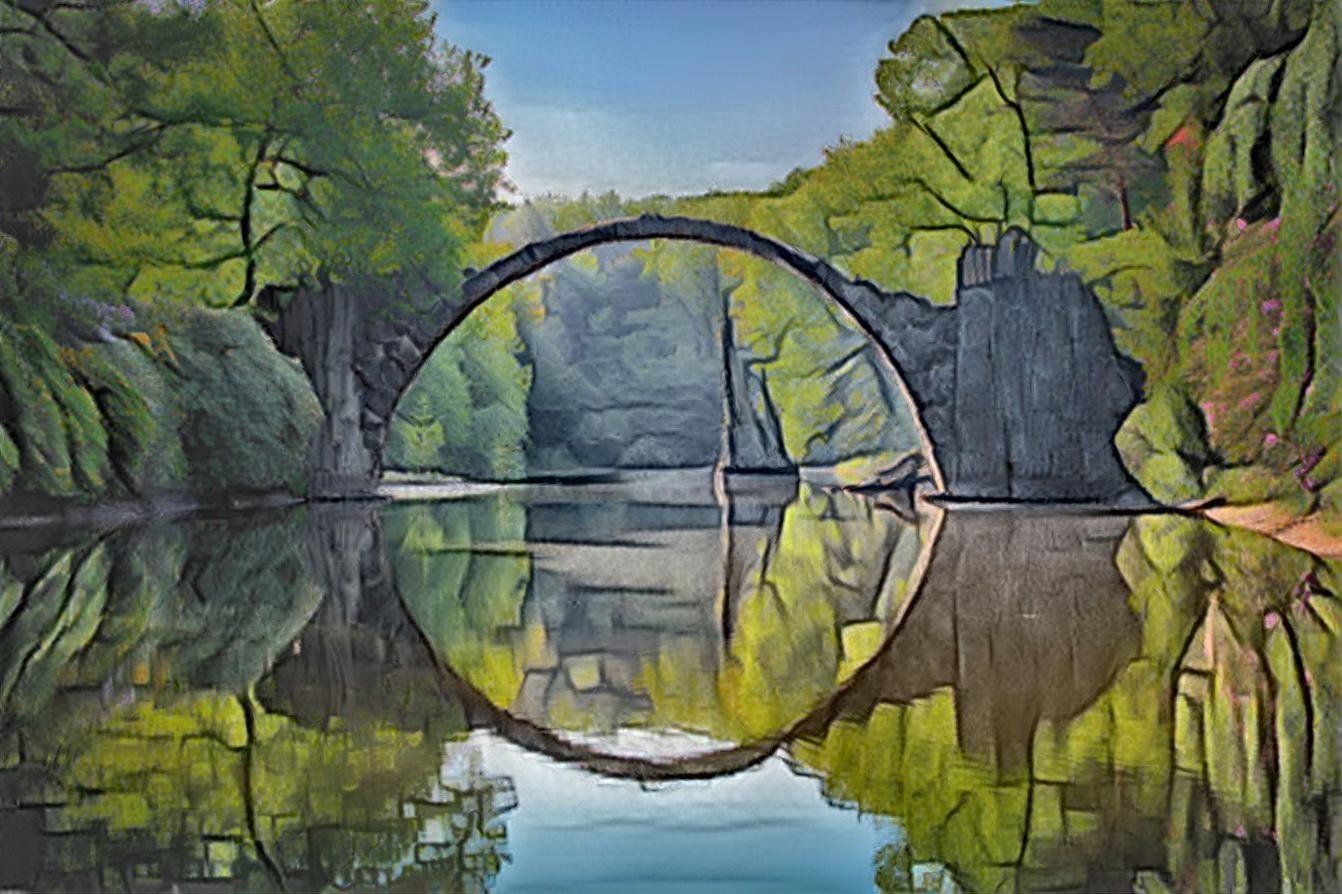 Reflection On a Bridge Over Calm River