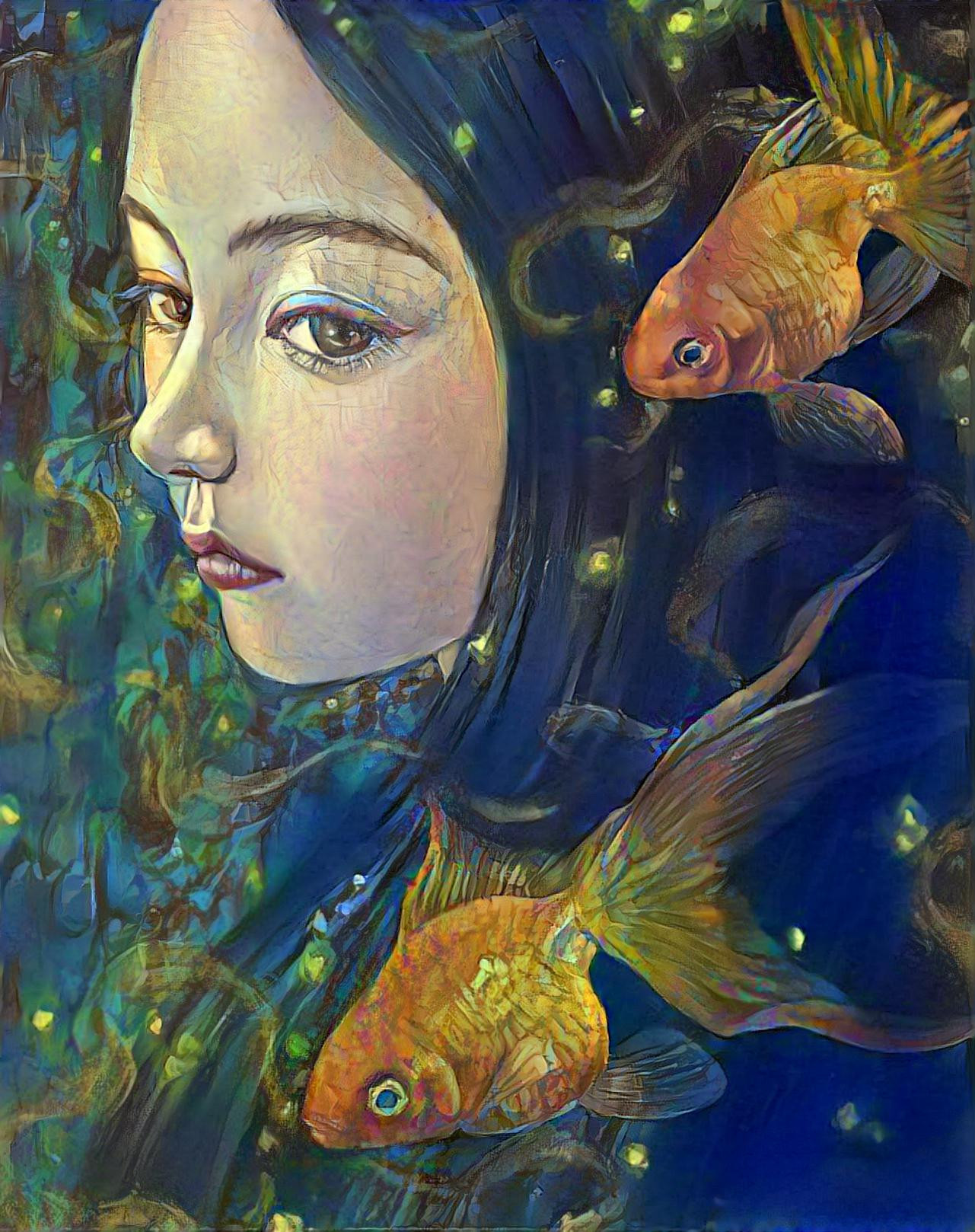 Girl with Golden Fishes