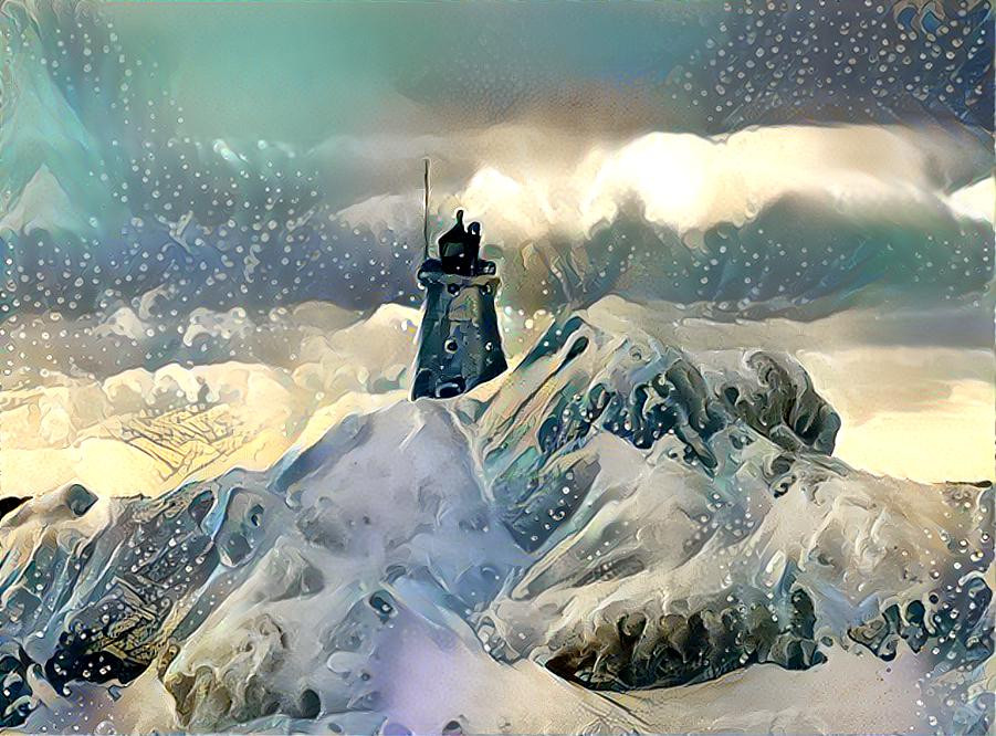 Lighthouse Surrounded by Ice Mounds & Clouds