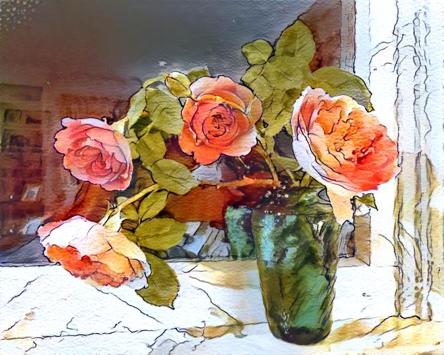 My photo of roses on my window sill.