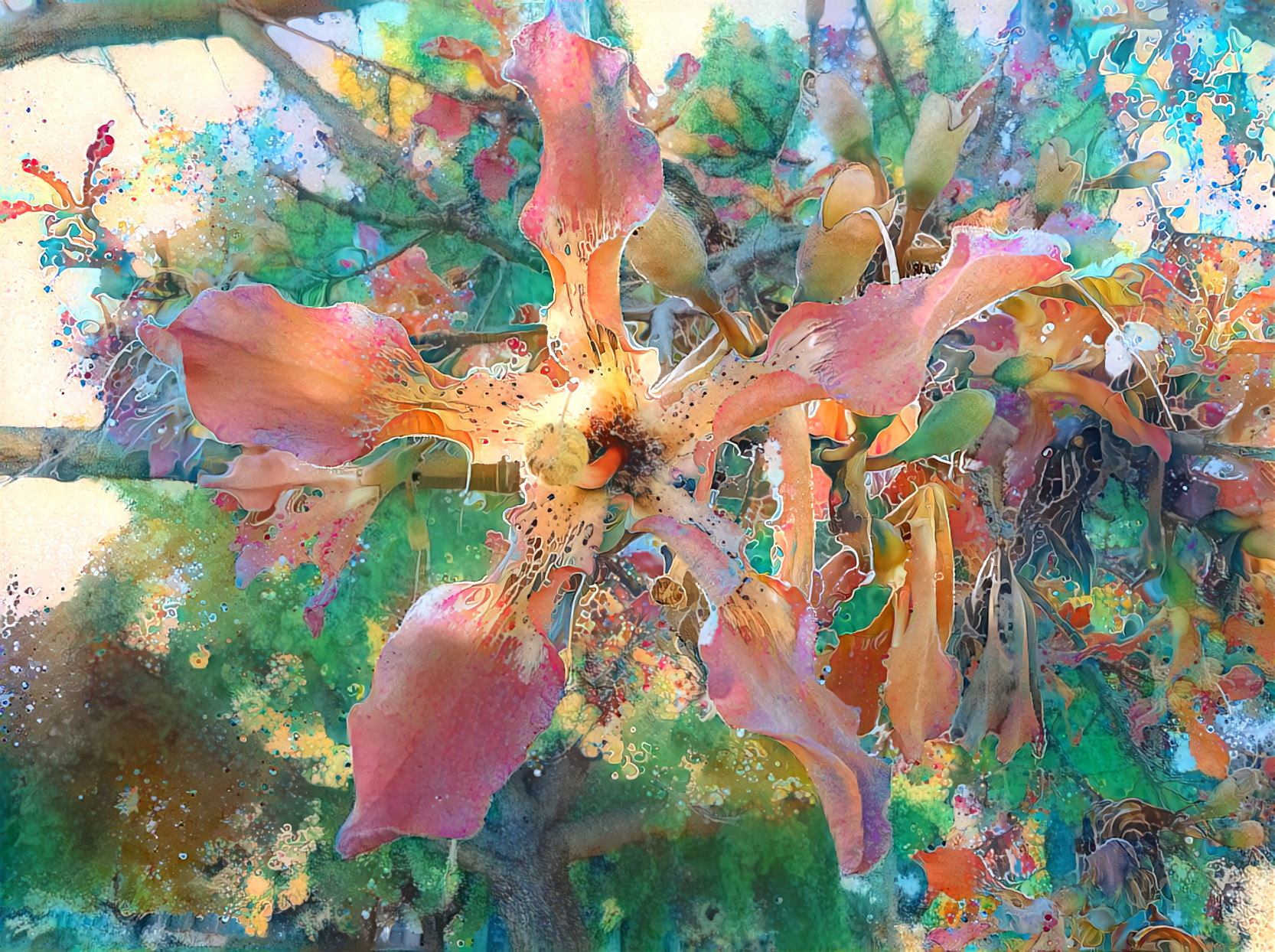 Fall Flowering Pink Silk Floss (Ceiba) Tree, Palo Alto, California. Photo, my own.  Style by Susanne.