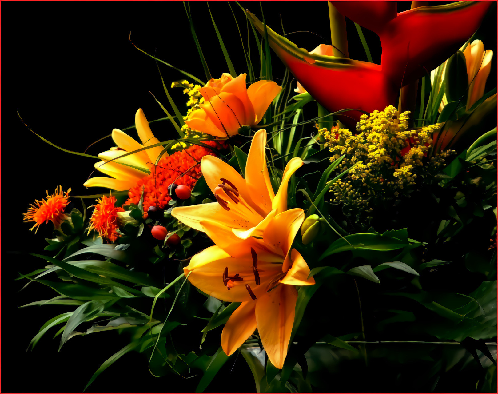 Bouquet,  Red, Yellow Flowers