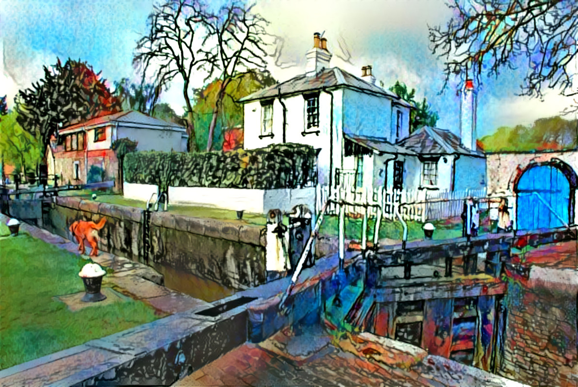 -  -  -  -  -  'Lock Cottage on Grand Union Canal, England'  -  -  -  -  -  Digital art by Unreal - from own photo.