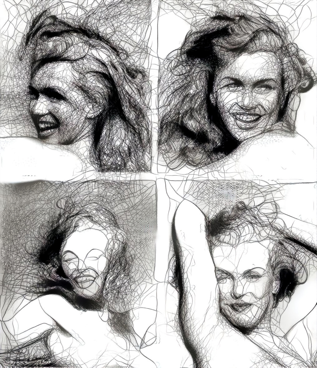 4 pictures of marilyn monroe, pencil drawing