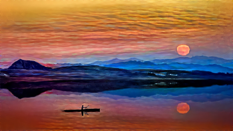 Orange Moon, Blue Lake (ver.2) : (Photo Credit : jplenio / Pixabay).