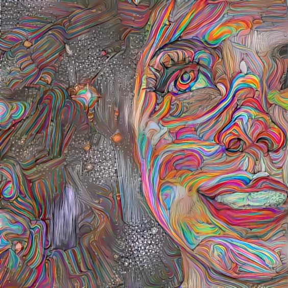 model looks up at night sky, psychadelic painting