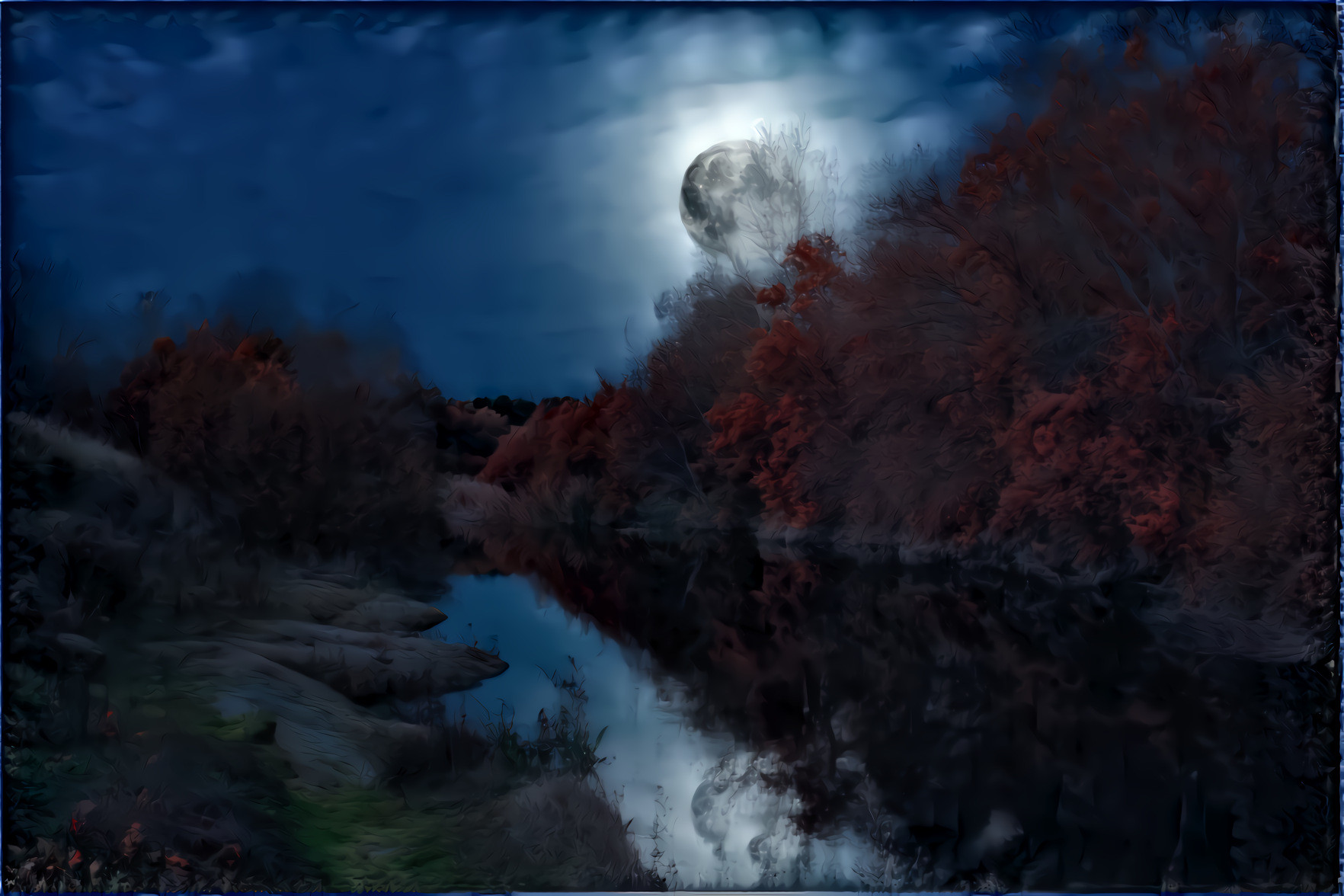 Night, Moon, Stream and Trees
