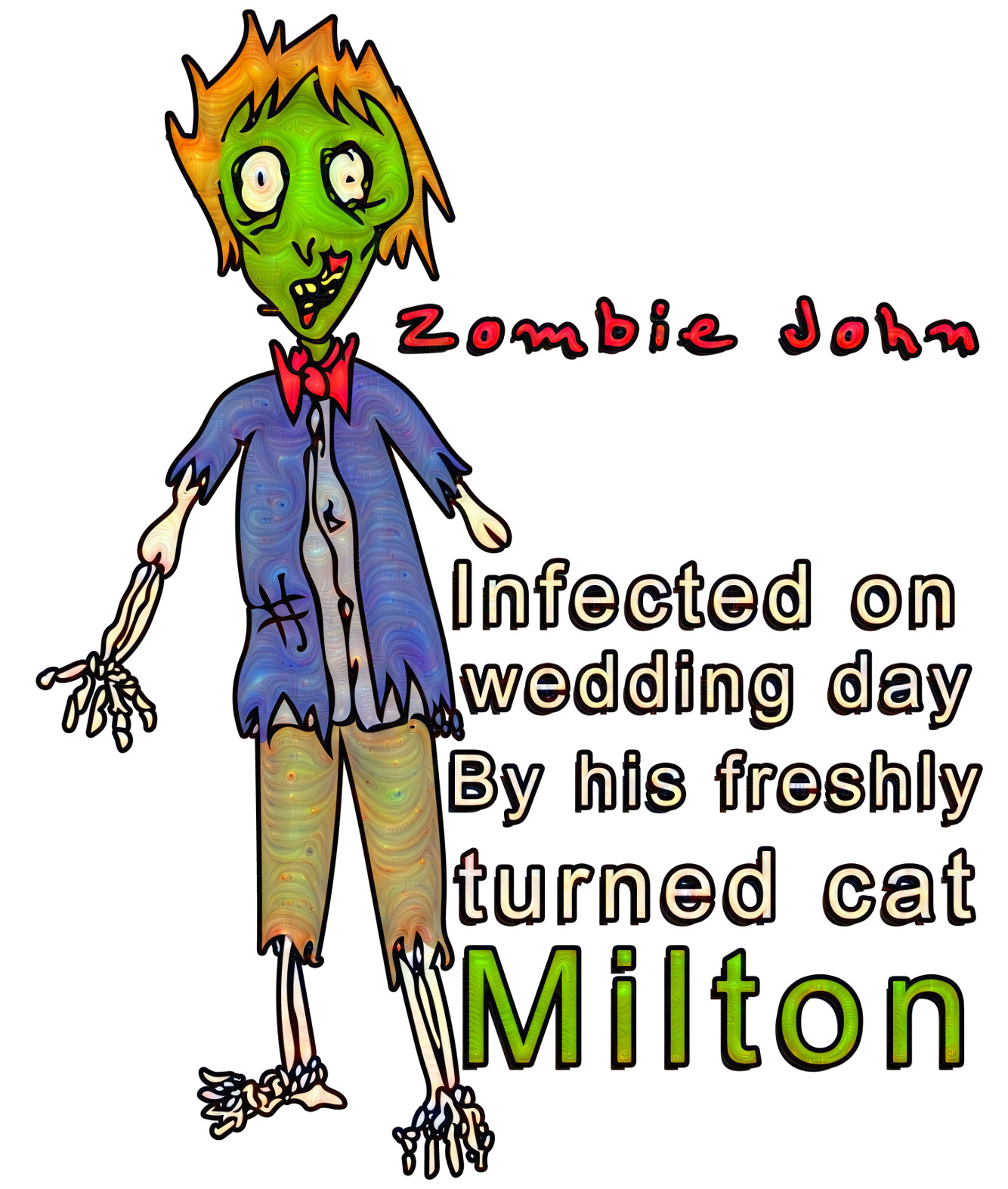 Zombie John- one of my drawings I'm making into a series called "Zombie Obituaries". I'm putting each zombie on stuff in my Redbubble shop. Yep.