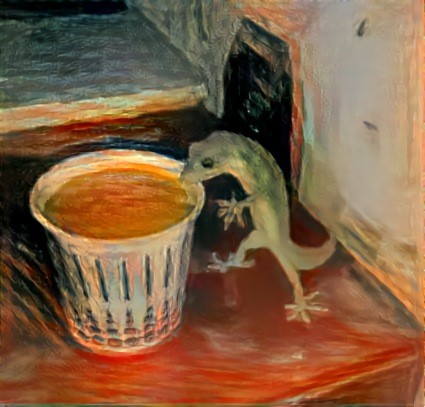 Lizard likes his drink.