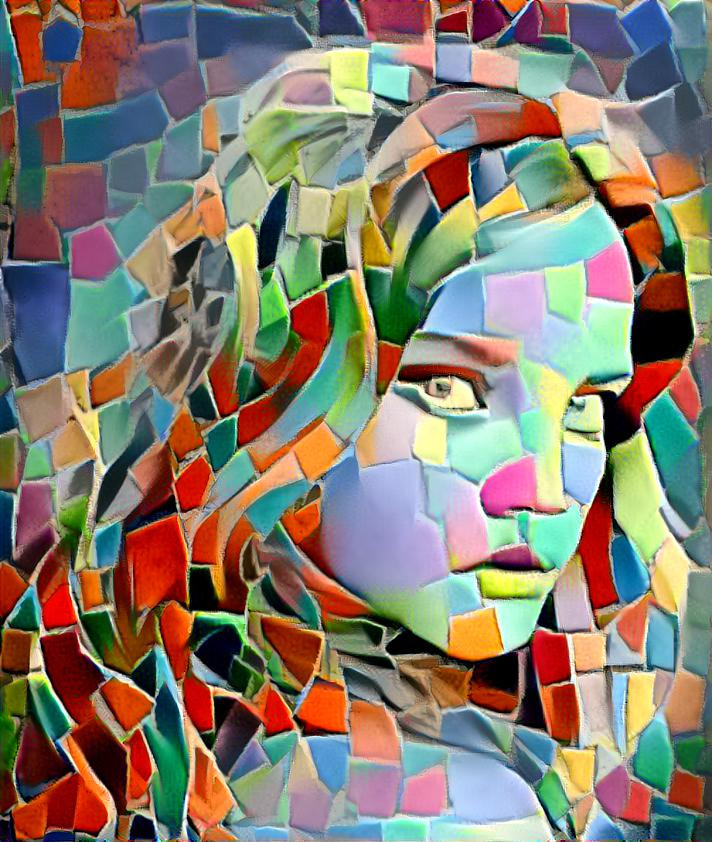 Mysterious woman colorful tiles