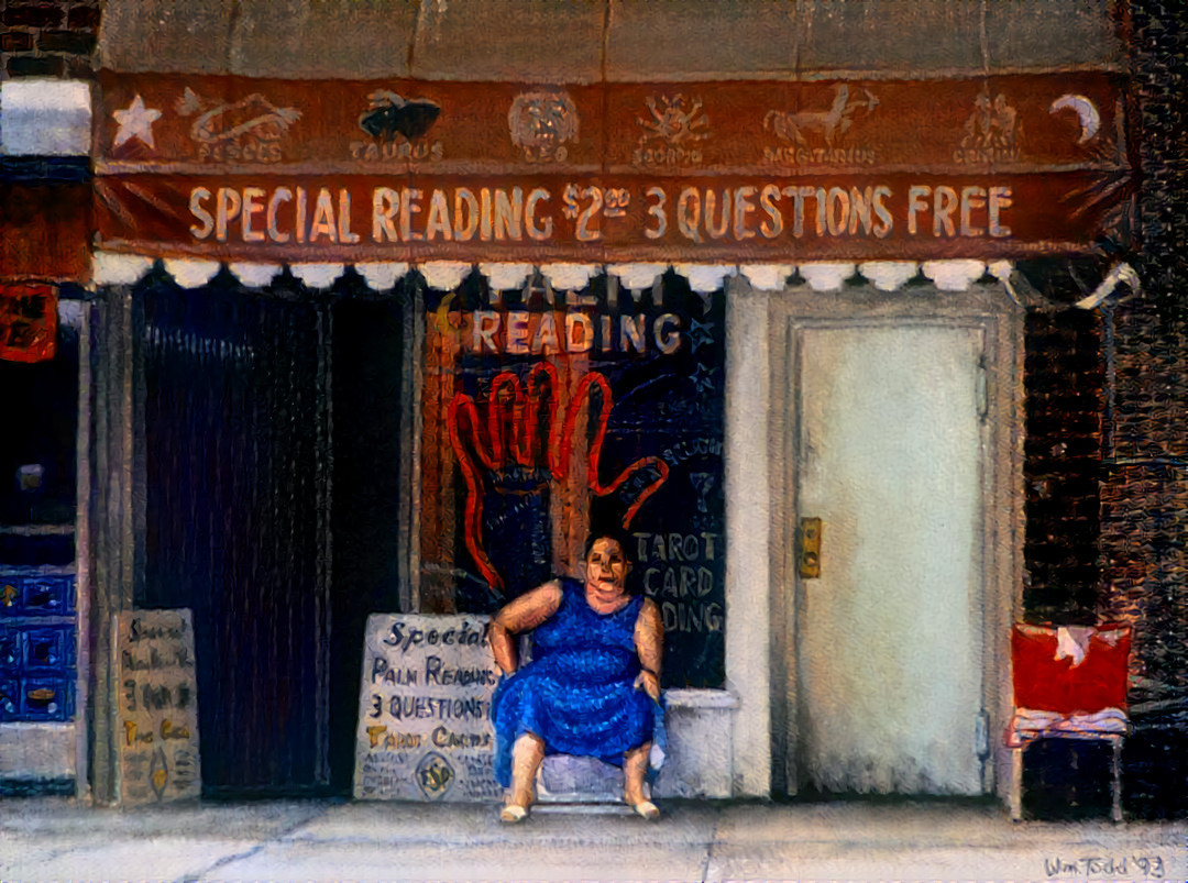 The Fortune Teller on 42nd Street, NYC ...from 1993 Painting by Wm Todd    