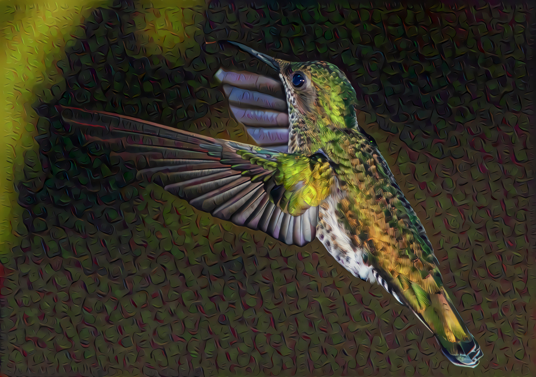 Green-crowned Brilliant Hummingbird in Flight.  Source photo by Chris Charles on Unsplash.