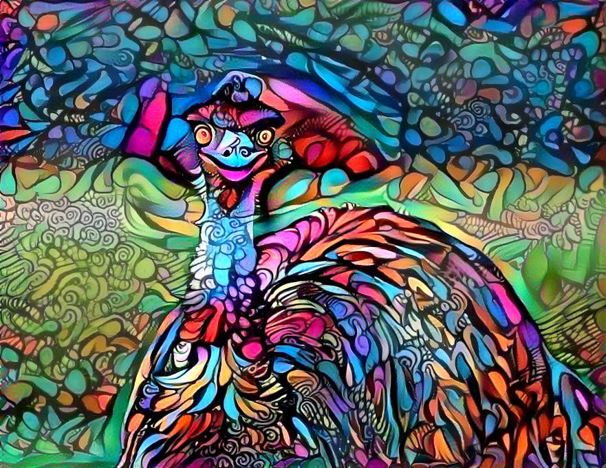 psychadelic emu having hallucinations