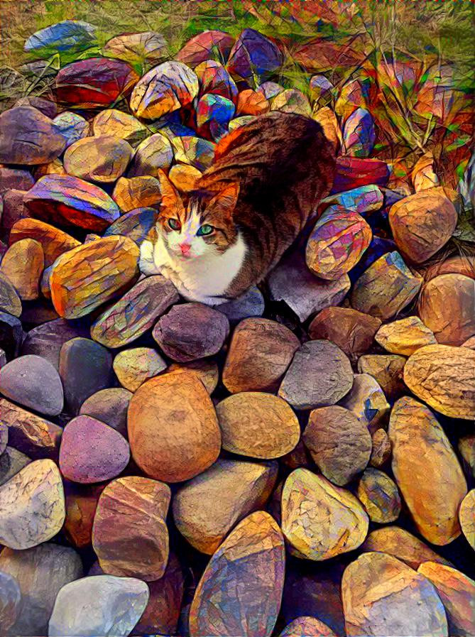 Cat and stones