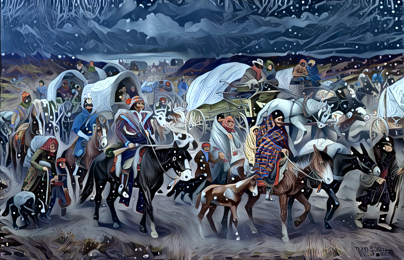 The Cherokee Nation removal has become known as The Trail of Tears. In 1838–1839 the Cherokee Nation endured a forced march to Indian Territory. This painting reflects how one artist imagined the Cherokee Trail of Tears. Robert Lindneux (1871–1970).