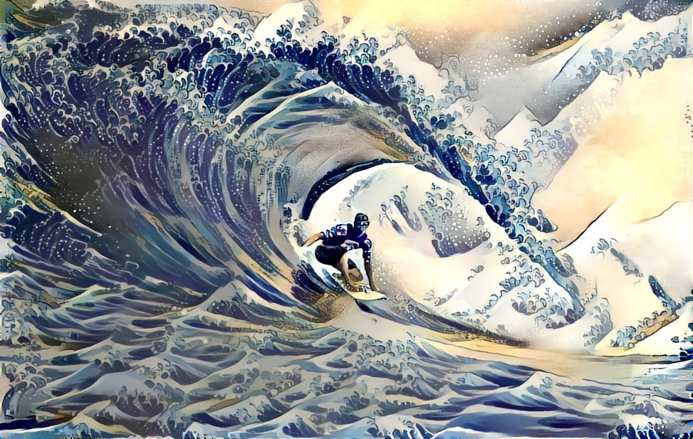Surfing on the great wave off Kanagawa