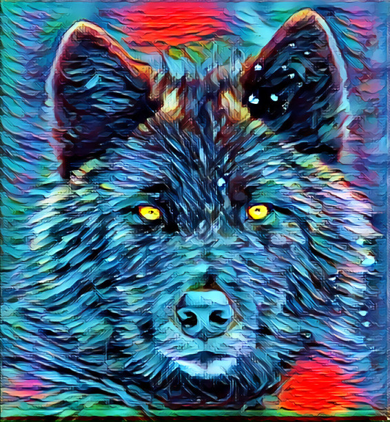 blue wolf, oil paint