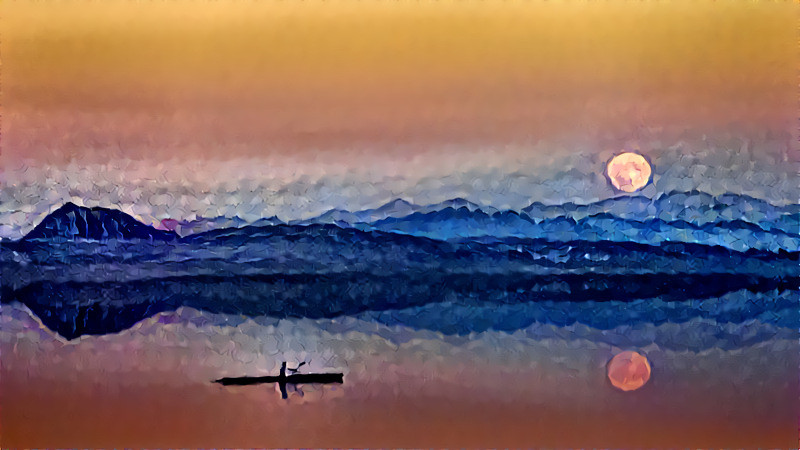 Orange Moon, Blue Lake. (Photo Credit: jplenio / Pixabay).