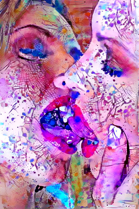 kissing retextured, purple, pink, splatter paint