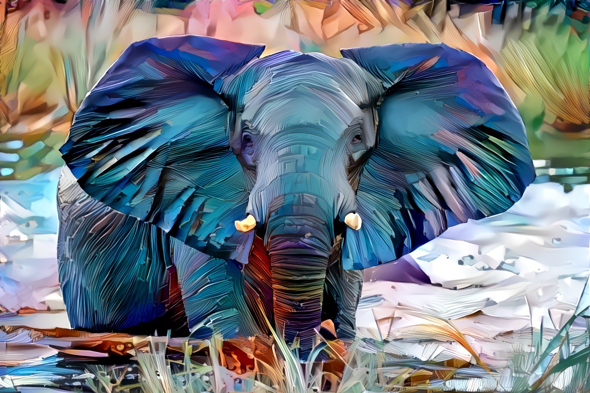 Paper Elephant IV (source: Felix M. Dorn, unsplash — filter: two panels of Yulia Brodskaya's art) •