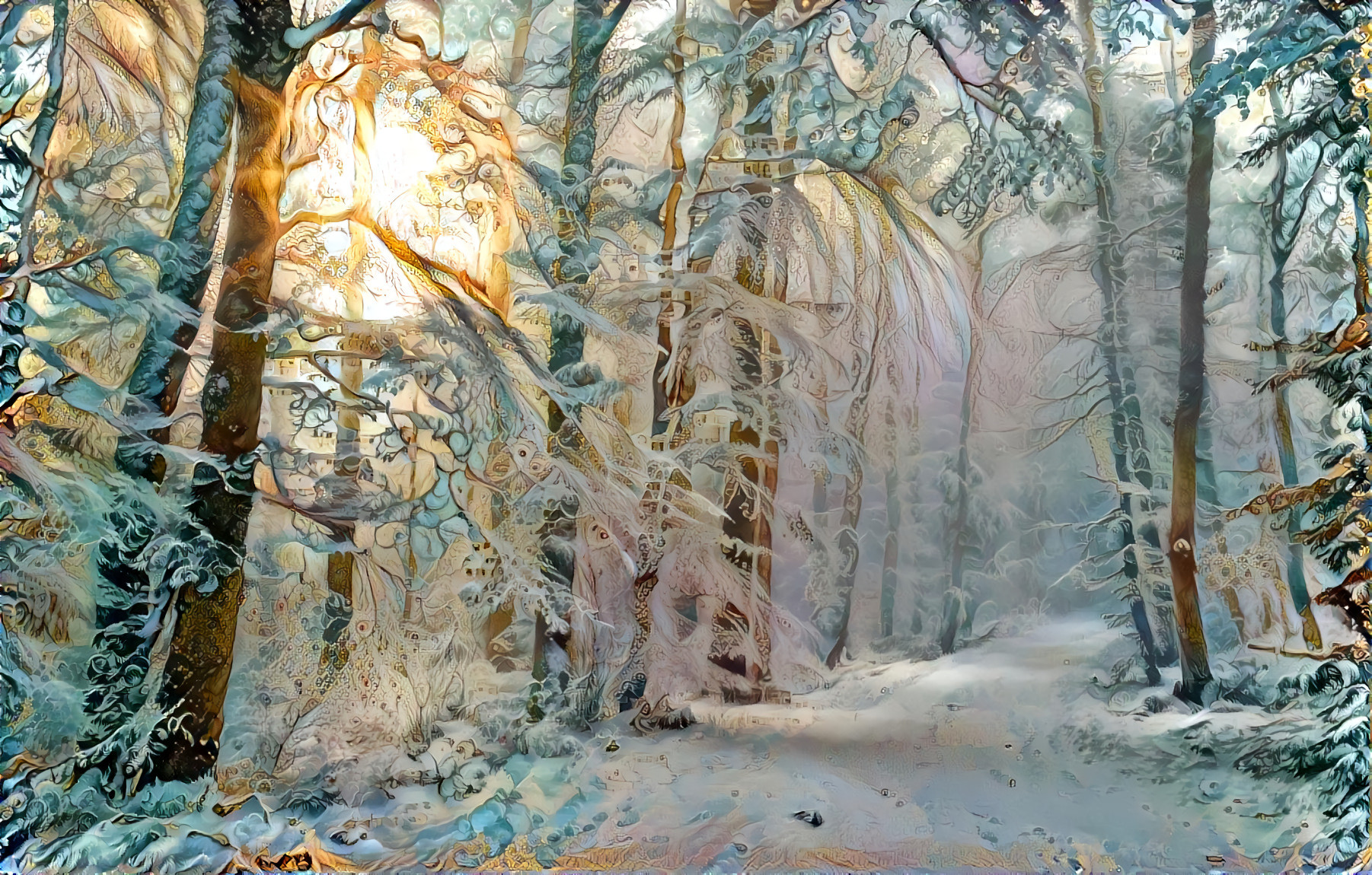 Snowy Pastel Forest Sunst