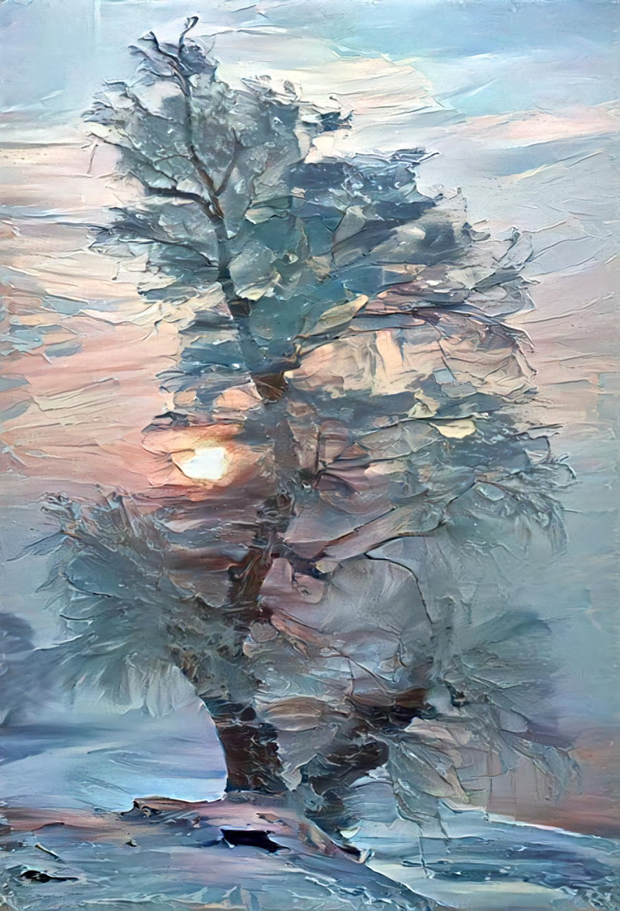 snowy winter tree - white oil paint