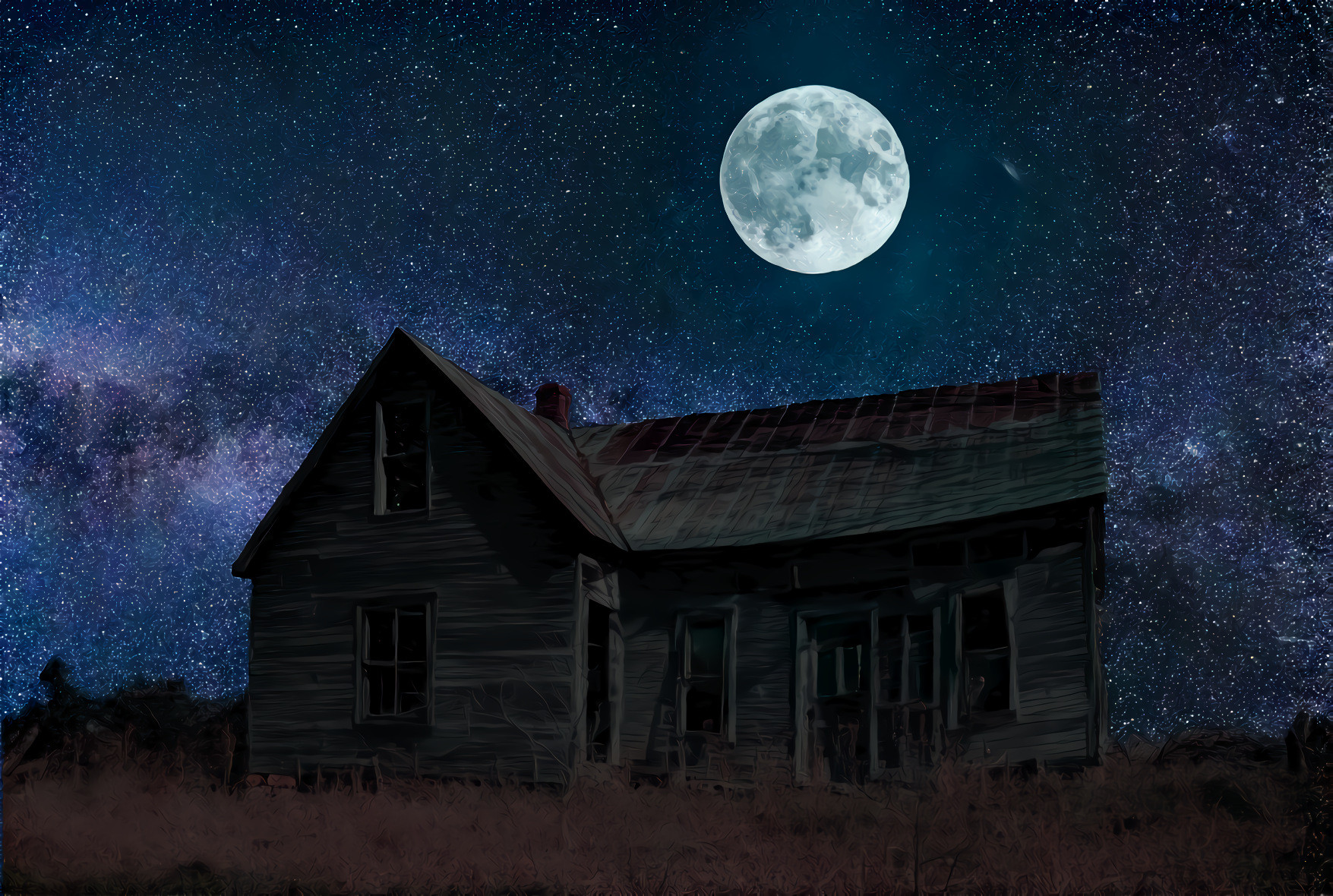 Abandoned Home and the Moon