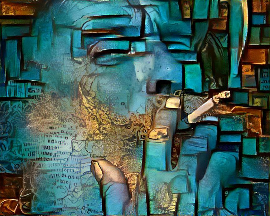 Blue Mosaical Smoking Man