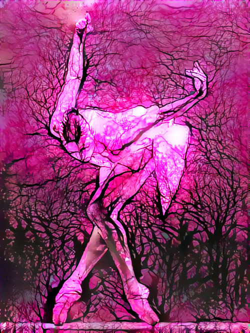 ballerina, pink, black, white, trees, dancing