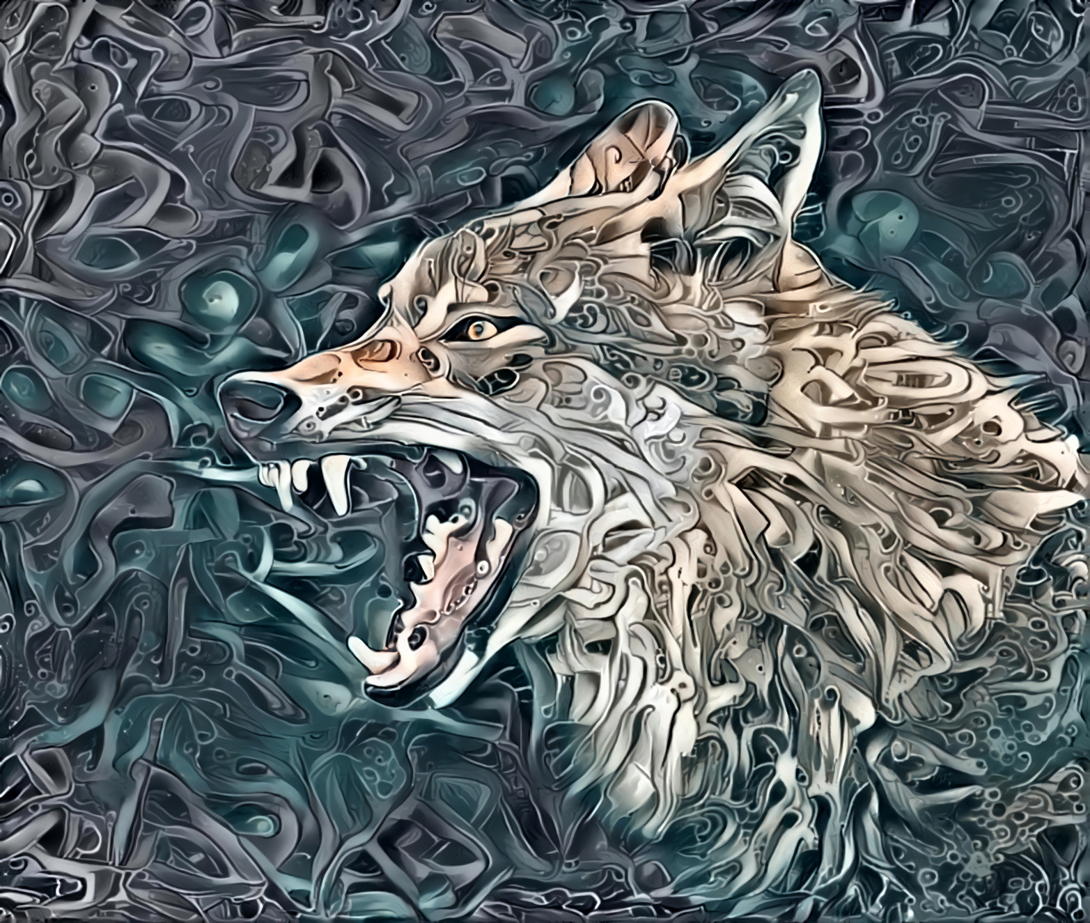 "And then a she-wolf showed herself; she seemed to carry every craving in her leanness; she had already brought despair to many." ~ Dante (Inf. 1.49-51) - Source image by Philipp Pilz on unsplash; style introduced by Thomas Daugherty