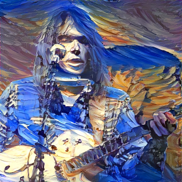 neil young, blue, white, oil painting