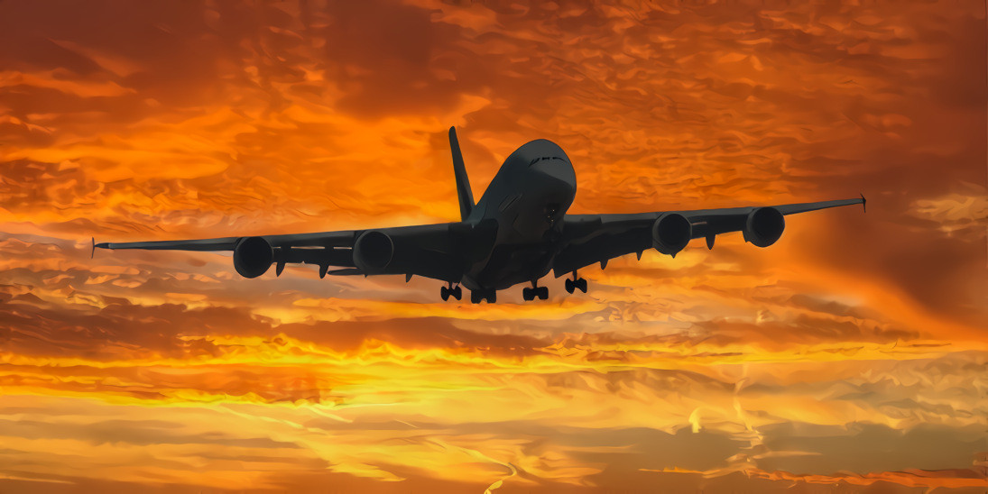 Landing at sunset