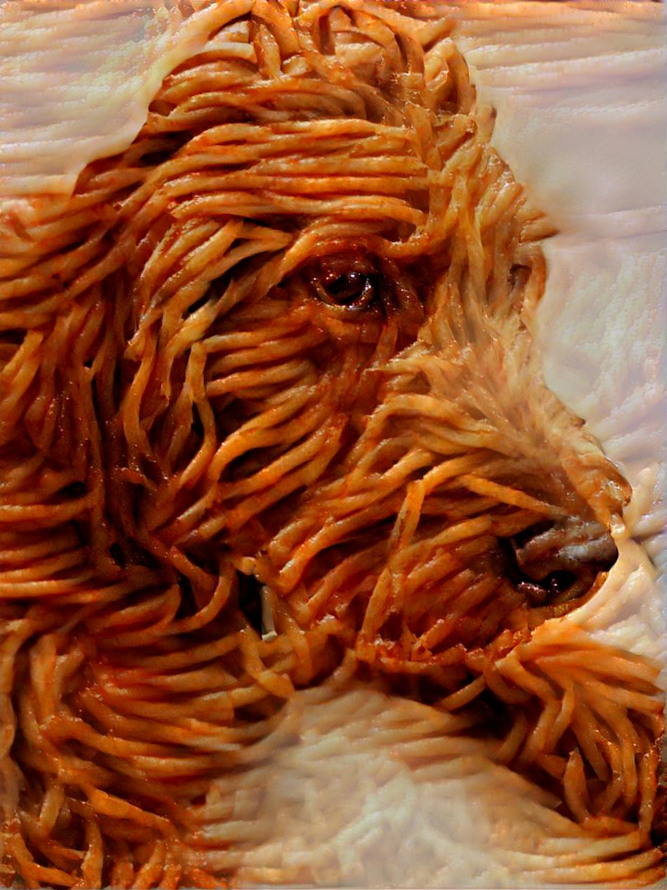 granddog in the style of spaghetti with marinara