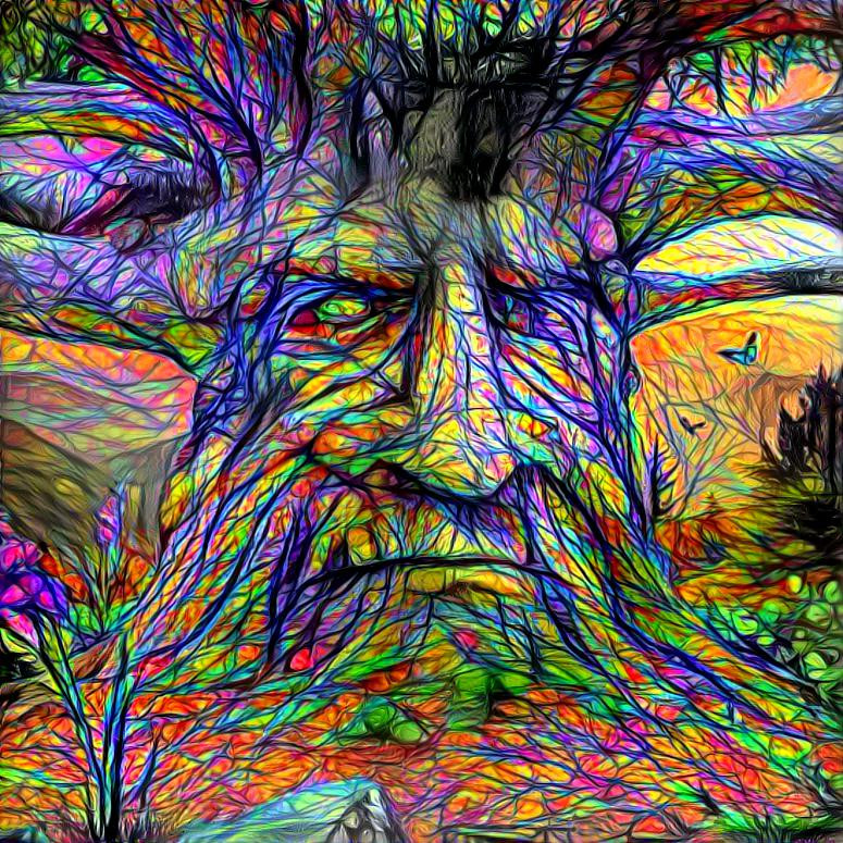 Man face in multicolored tree