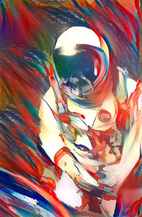 astronaut, red, blue, paint swirl, whitebackground