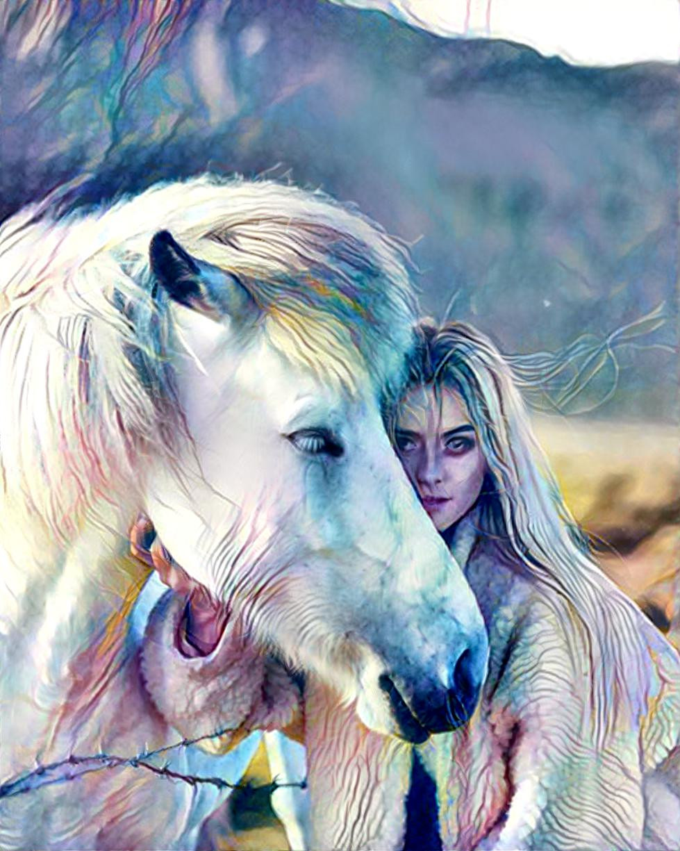 woman with white horse