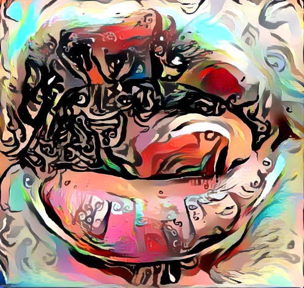 model licks lips, mouth closeup, painting