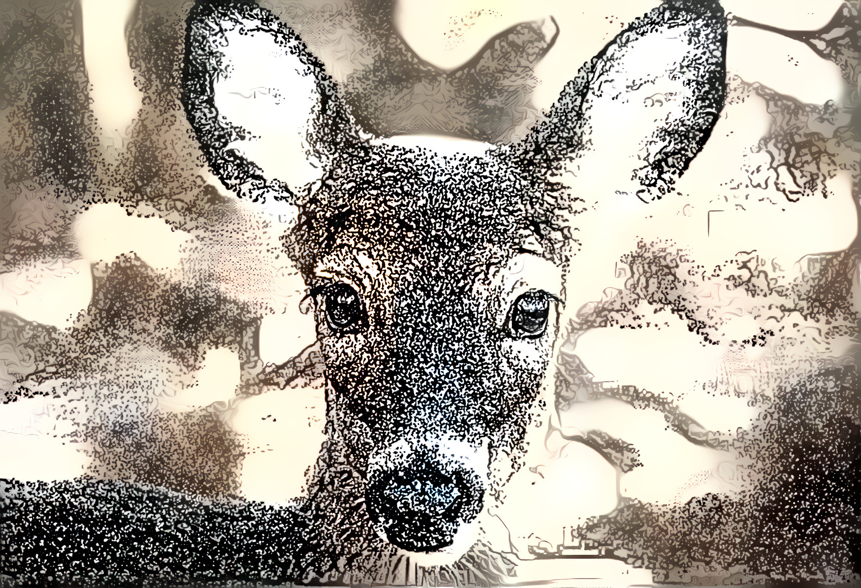 Deer synthesized with Deep Dream style tree